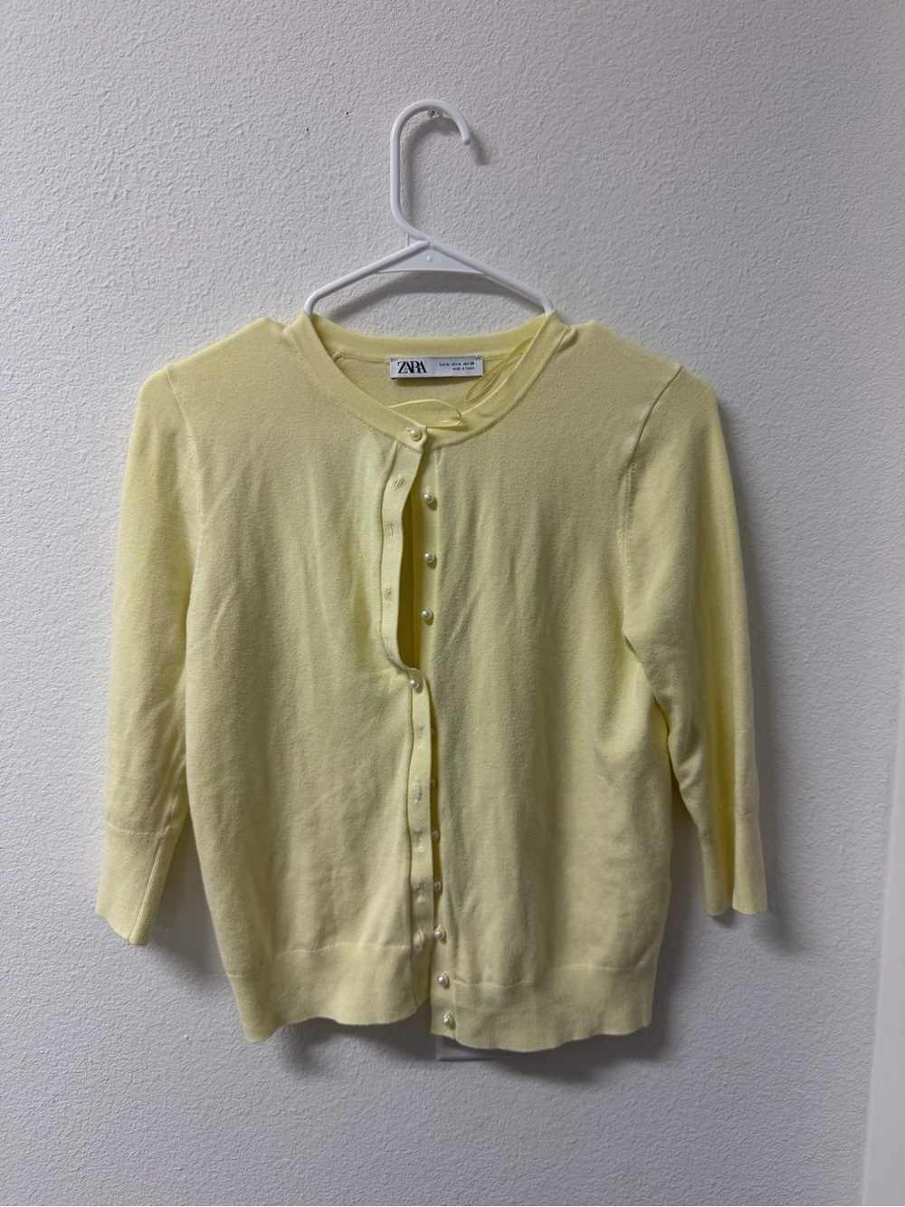 Zara Light Yellow Pearl-Button Knit Cardigan